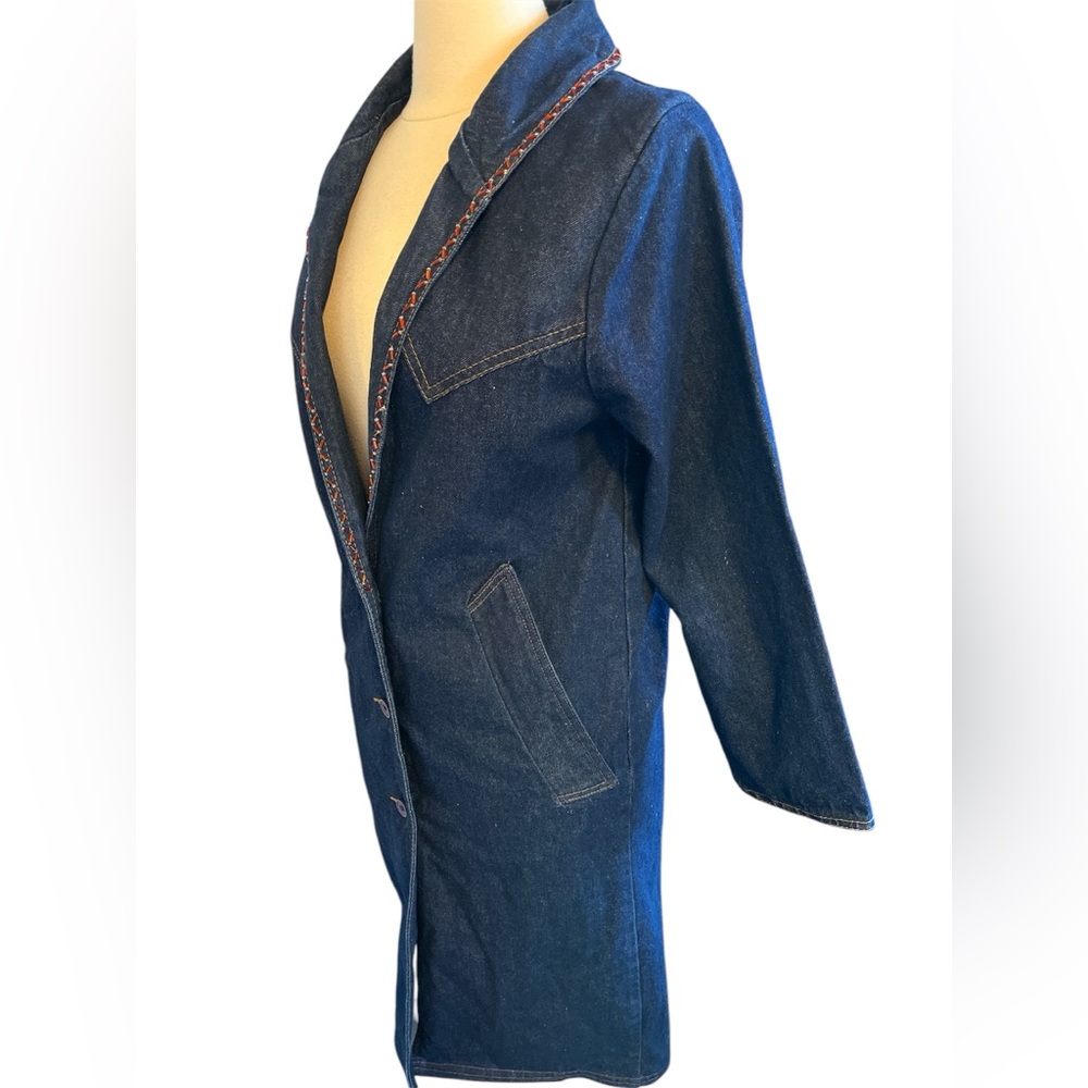 Boone Industries Denim Duster Button up Coat Beads & Modern detail Made in USA - Picture 5 of 17